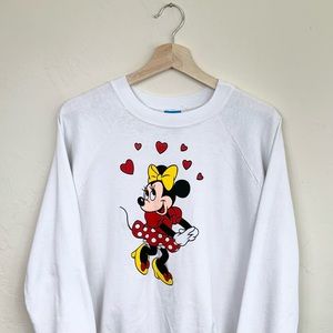 Vintage 80’s Disney Minnie Mouse Pin Up Hearts Raglan Crewneck Sweatshirt